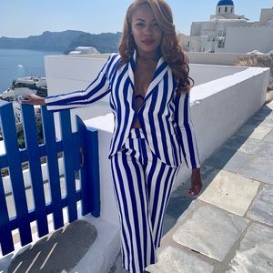 Blue and white suit